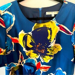 Trina Turk Floral Dress Bell Sleeve Colorful Lined Round Neck Women's Size 14